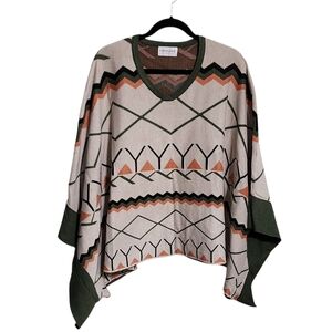 First Love Poncho Sweater 1X Oversized Cream Geometric Boho Cowgirl Western